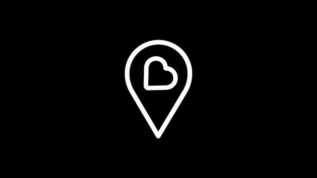 Heart-shaped location pin icon on black background