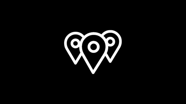 Three location markers on a black background