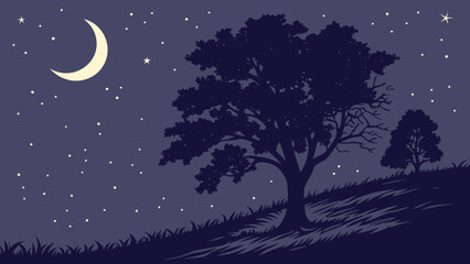 Naklejka premium night landscape with moon