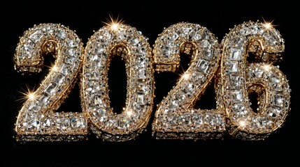 2026 in 3D in a shiny style. golds and diamonds. 2026
