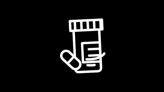 Pill bottle and capsule icon on a black background