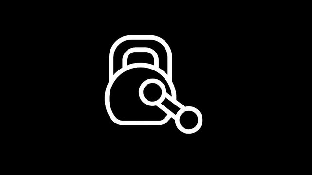 White outline of a kettlebell with a handle on a black background.