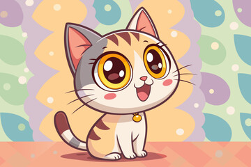 Vibrant Cartoon Cat With Glowing Eyes Bold Kawaii High-Quality Stock Image
