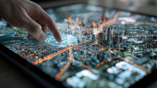 Person interacting with a digital city map
