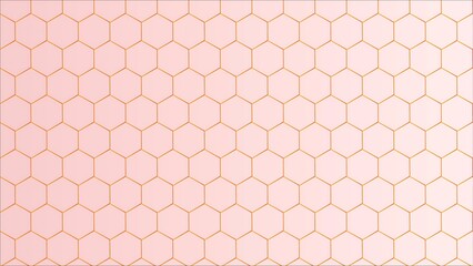 Abstract geometric seamless pattern of interlocking hexagonal shapes in soft pastel pink and gold metallic hues