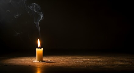 Burning Candle with Smoke on Dark Background