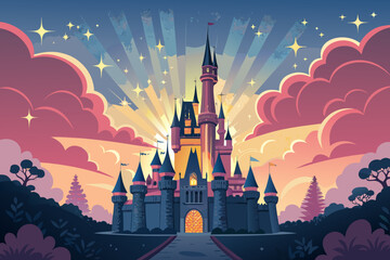 Depicting Castle With Glowing Towers Bold Fantasy Beautiful Creative Visual