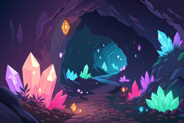 Showcasing Cave Glowing With Neon Crystals Bold Unde Crisp High-Quality Stock Image