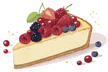 Elegant Cheesecake Slice With Glowing Berries Bold Vecto High-Quality Stock Image