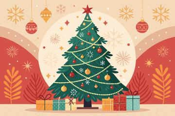 Vibrant Christmas Tree Glowing With Decorations Bold Vec Professional Photo