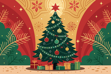 Christmas Tree Glowing With Decorations Bold Vec Professional Photo Perfect for Editorial Content