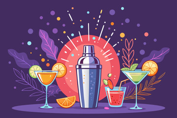 Elegant Cocktail Shaker With Glowing Drinks Splash Bold Creative Visual