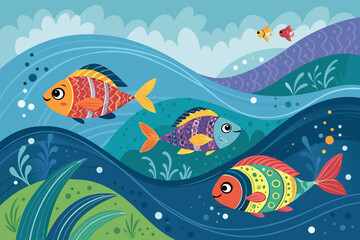 Fish Swimming Waves Bold Professional Photo Great for Commercial Projects