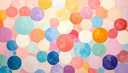 Pastel-colored circles in varying sizes overlap to create a vibrant, textured background