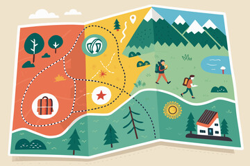 Hiking Map With Marked Trail Bold Vecto Premium Digital Asset Great for Commercial Projects
