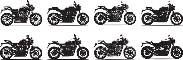 Obraz premium A set of Motorcycle black and white silhouette vector illustration flat design