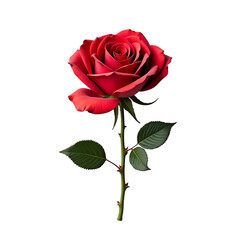 3d Elegant red rose with stem and thorns nature isolated on transparent background