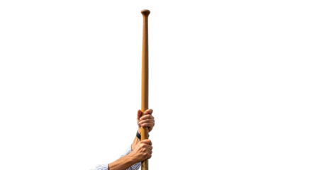 Raised wooden staff isolated on transparent background symbolizing authority, leadership, and traditional ceremony