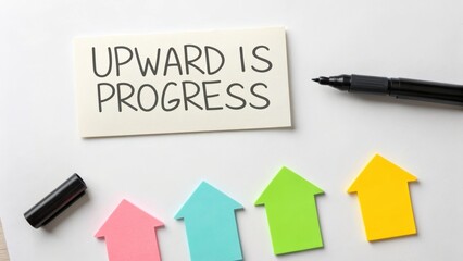 Arrows and text indicating upward progress and business goals