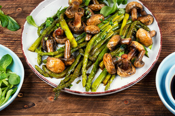Cooked green asparagus, healthy eating.
