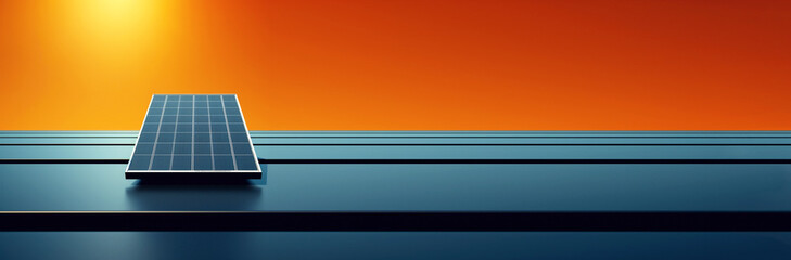 a solar panel against a vibrant orange background, with plenty of empty space for a headline, modern technology, sustainability, and a positive future. renewable energy copy space banner