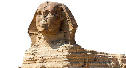 The great sphinx of giza isolated on transparent background, a monumental limestone sculpture