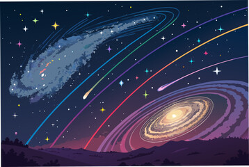 Depicting Shooting Star Trails Crossing Galaxy Crisp Creative Visual