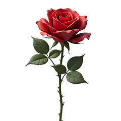 Obraz premium 3d Elegant red rose with stem and thorns nature isolated on transparent background
