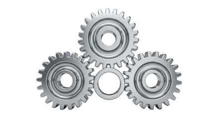 Three Interlocking Metal Gears System Cooperation Transparent Concept