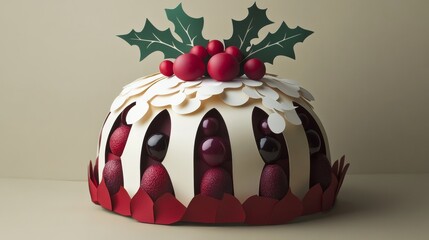 Traditional Festive Christmas Pudding Fruitcake Paper Cutout for Holiday Decorations and Crafts