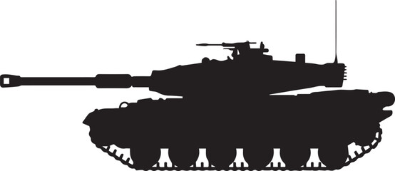 Military tank silhouette war battle scene vector illustration flat design