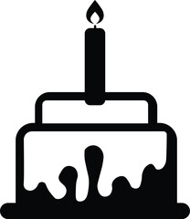 Obraz premium Birthday cake with burning candle vector illustration minimalist celebration dessert design