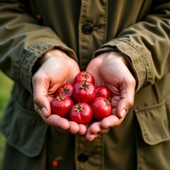 The character holding a red berry in their hand