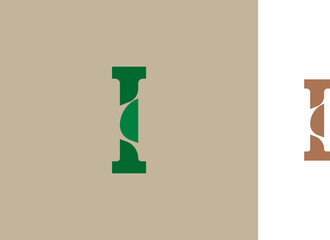 Elegant Letter I Logo Design with Natural Leaf Element for Modern Business Branding, Sustainable and Minimalist Style