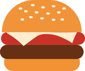 Flat vector cheeseburger with cheese and patty fast food illustration for lunch snack and restaurant menu concept