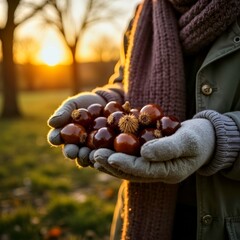 The character holding chestnuts in their hands