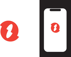Modern abstract red logo on phone mock up, vector design for business or app icon, minimal and clean style