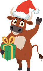 A Dressed-Up Cartoon Bull or Ox Character in a Tuxedo and Bow Tie, Celebrating with a Champagne Glass and a Soft-Serve Ice Cream Cone Vector.