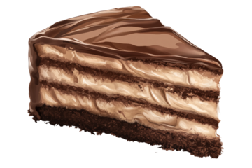 Fresh Slice of Chocolate Layer Cake Isolated on Transparent Background