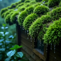 A thatched roof covered in moss