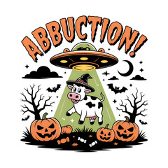 Halloween Cow Abduction by UFO Illustration