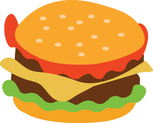 Classic cheeseburger icon Juicy burger with cheese lettuce tomato, and bun fast food illustration delicious snack concept