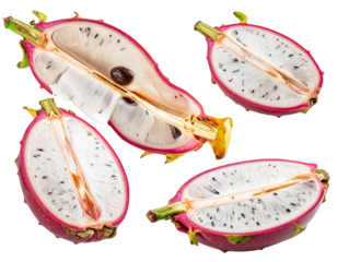 Set of Real photo of fresh pelipisan fruit halves on pure on transparent png backgrou