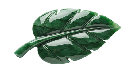 Green Transparent Jade Leaf Carving on Black