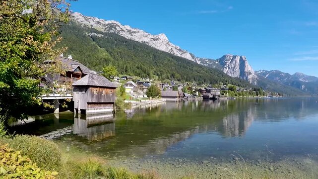 View of the town of Grundlsee, Salzkammergut, Styria, Austria