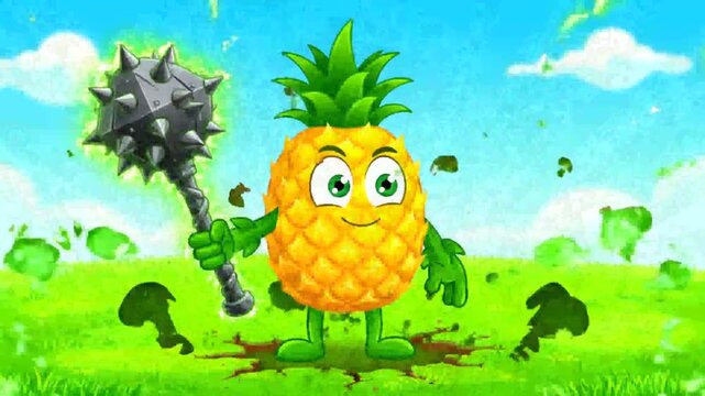 Pineapple character holding weapon