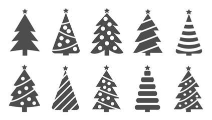 Christmas tree icon. Set of christmas tree icons on white background. Vector illustration. Holiday icons
