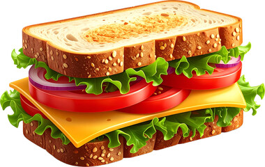 Sandwich 3D PNG Transparent Background (Isolated on White Background)