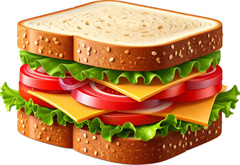 Sandwich 3D PNG Transparent Background (Isolated on White Background)