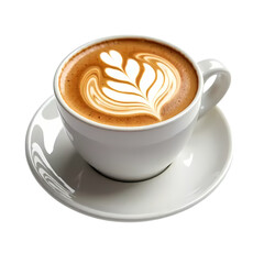 Obraz premium Cappuccino latte with intricate milk foam art served in a modern white ceramic cup isolated on transparent background